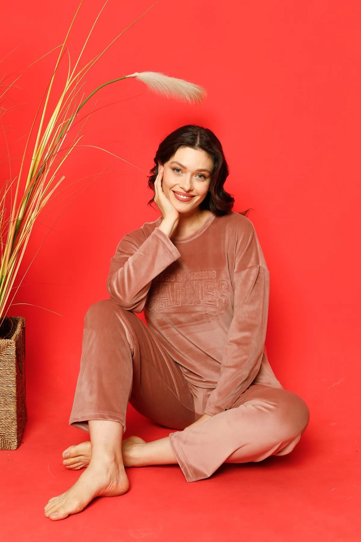 AHENGİM  Damen-Pyjama-Set aus französischem Samt, Cannes-Pyjama mit geprägten Beinen, für den Winter, saisonal, W205212287