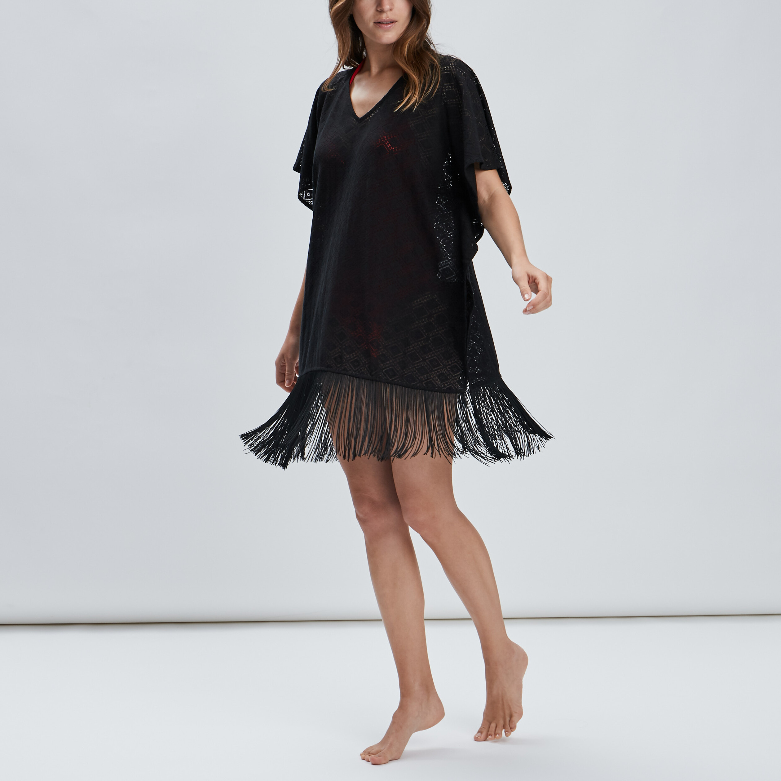 Robe de plage à franges noir femme | La Halle