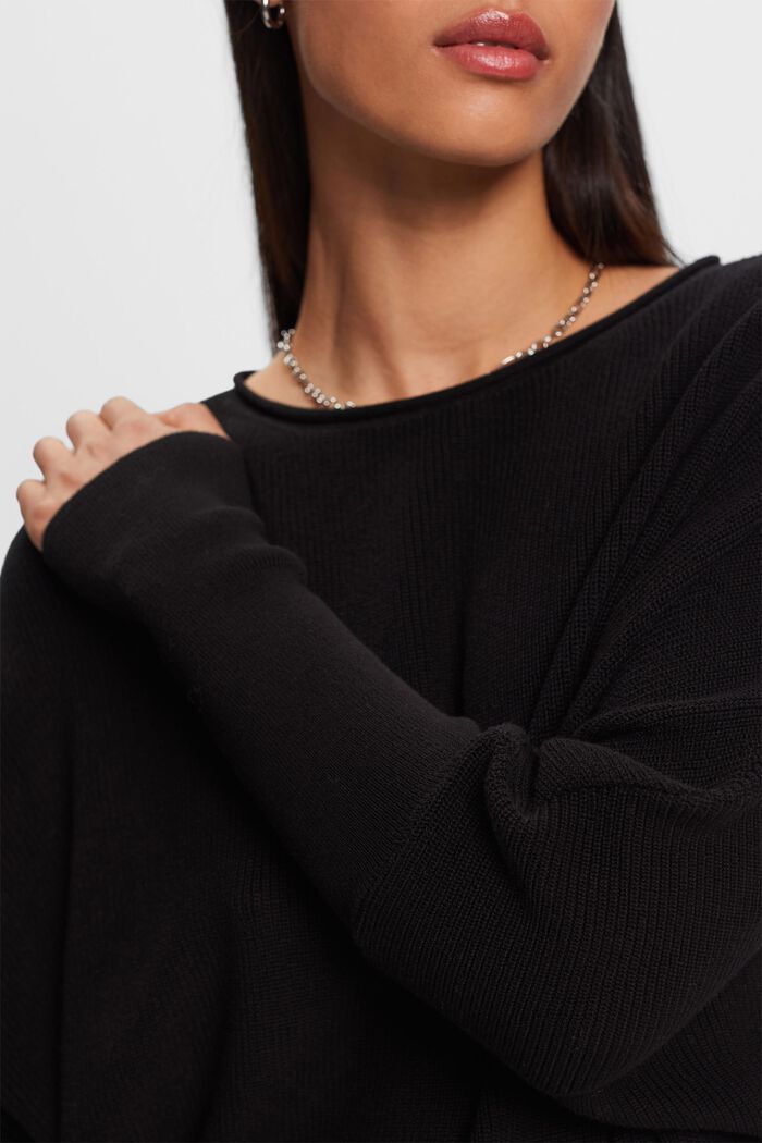Rippstrickpullover mit Fledermausärmeln