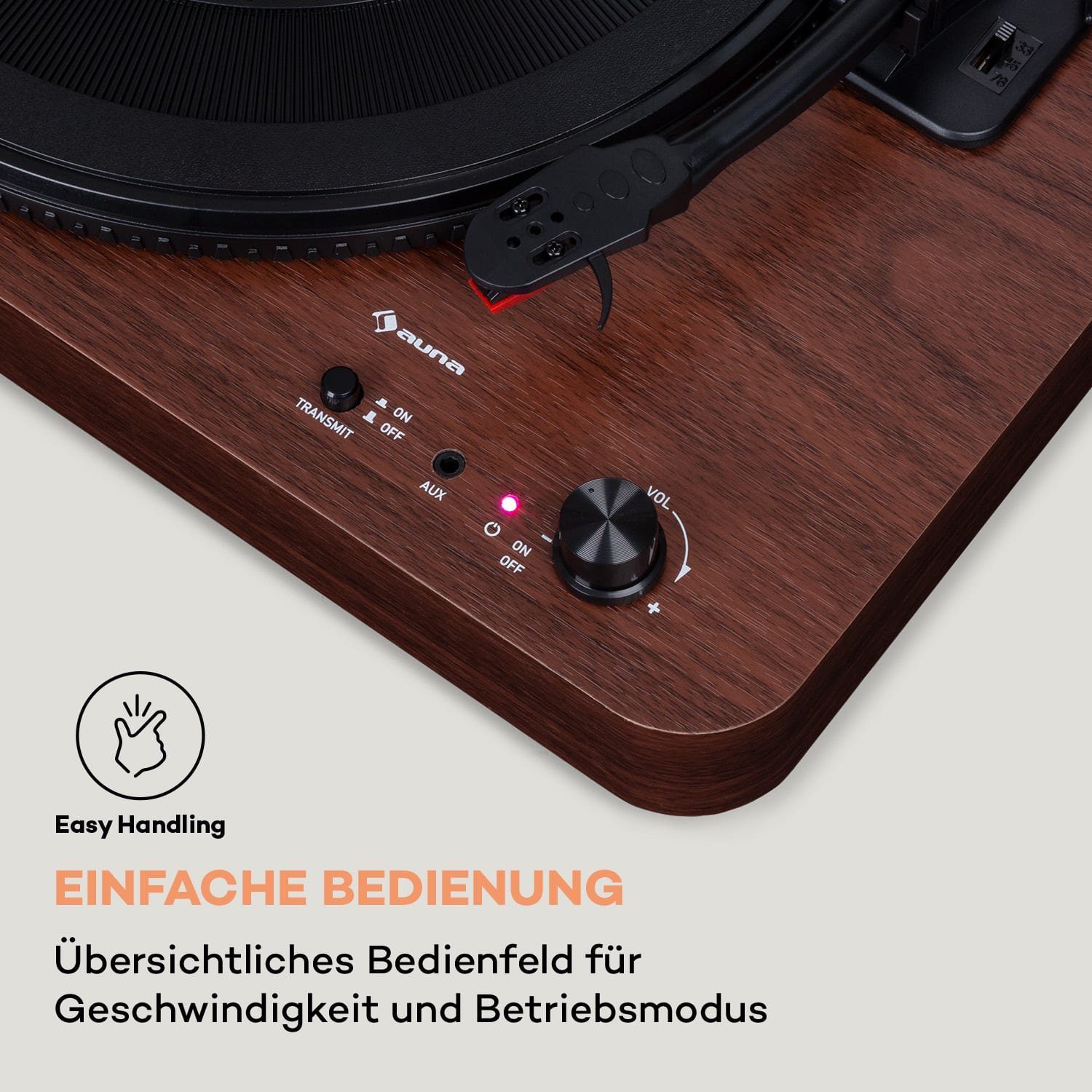 Auna TT-Classic Light Plattenspieler (Riemenantrieb, Bluetooth, Schallplattenspieler mit Lautsprecher Vinyl Plattenspieler)