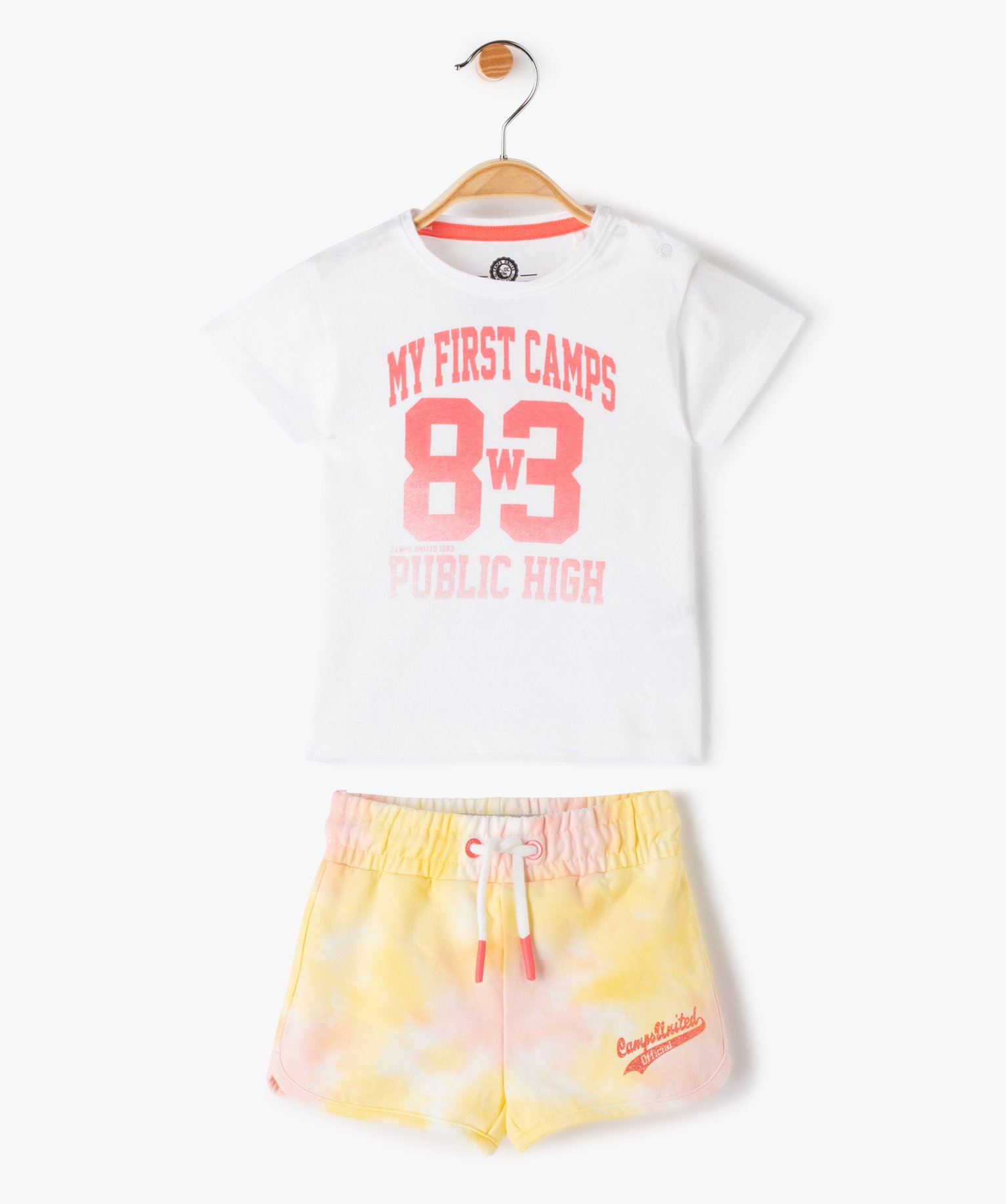Ensemble bébé fille 2 pièces : short tie-and-dye + tee-sh... blanc | GEMO