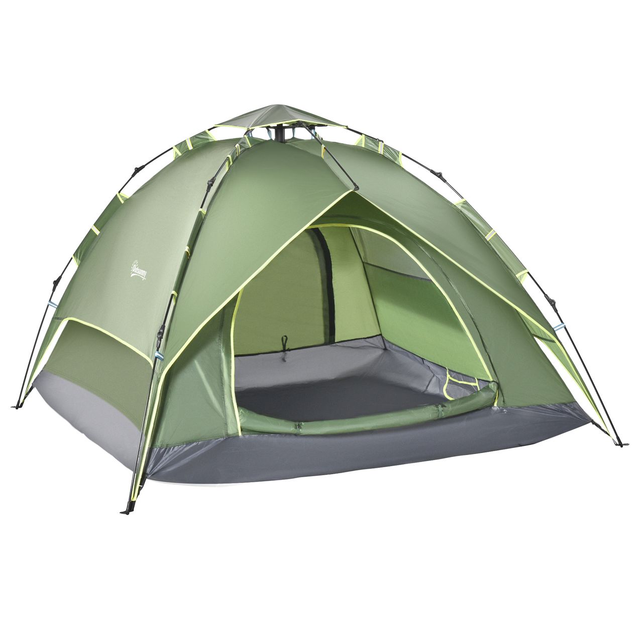Outsunny Doppelzelt Campingzelt Outdoorzelt Familienzelt Quick-Up-Zelt 2 Erwachsene   1 Kind 4 Jahreszeiten wasserdicht Tragetasche 2 Türen Polyester   Glasfaser Dunkelgrün 210 x 210 x 140 cm