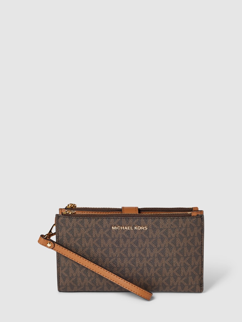 Portemonnaie mit Allover-Logo-Print Modell 'JET SET' in mittelbraun