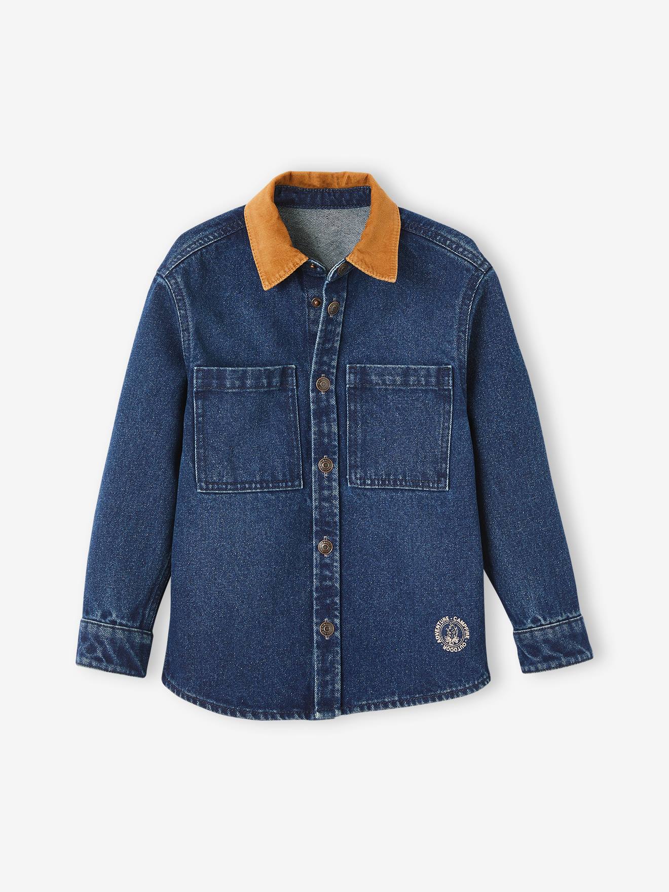 Surchemise en jean garçon col velours denim brut