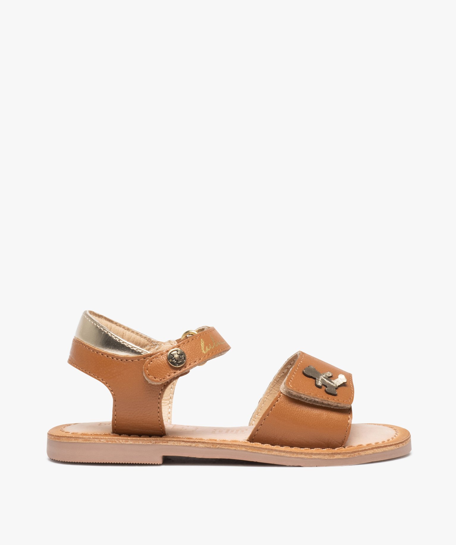 Sandales fille unies dessus en cuir et détail brillant - Lu... camel | GEMO