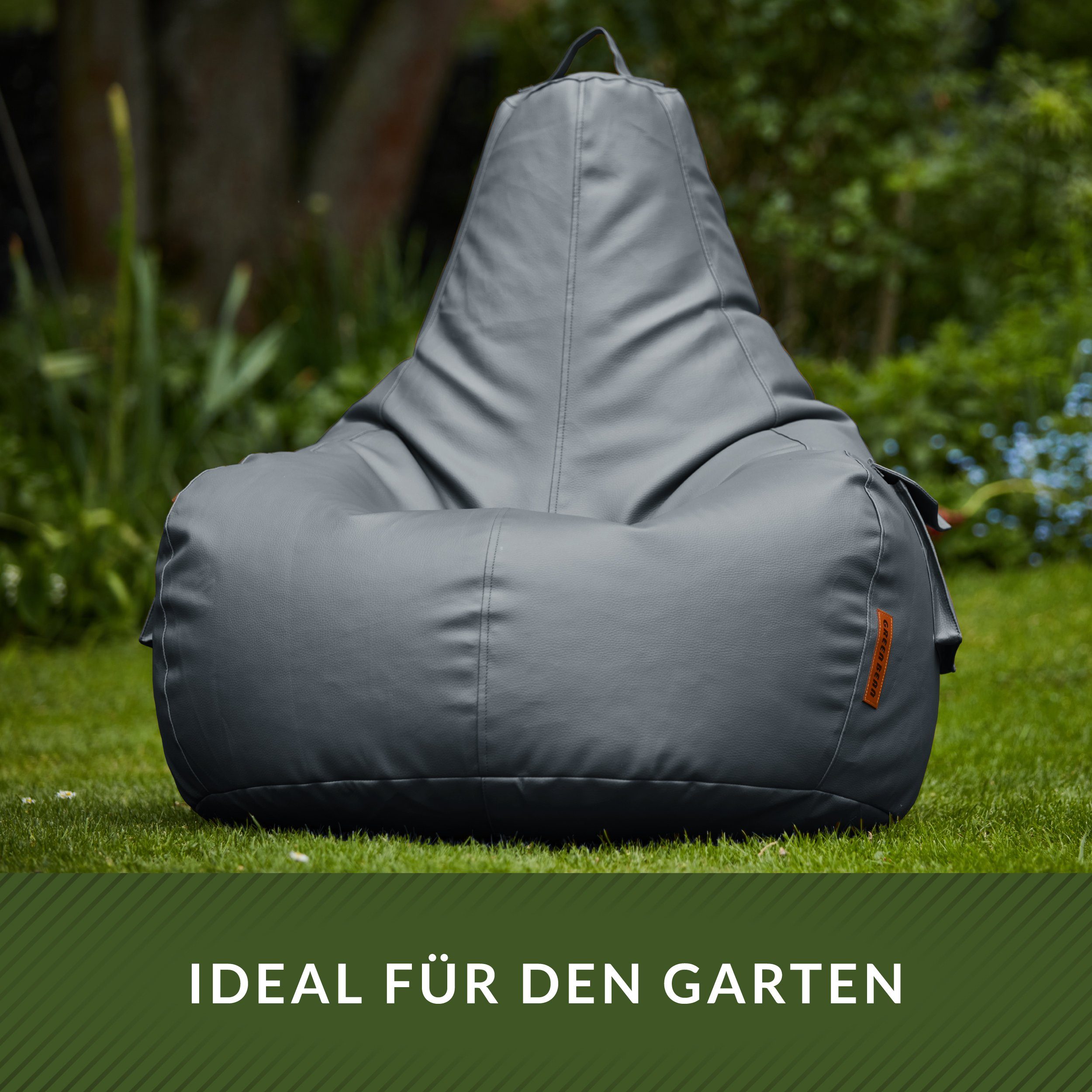 Green Bean Sitzsack Gaming mit Rückenlehne inkl. passenden Pouf (aus Kunstleder, Indoor und Outdoor geeignet), Couch Kissen Riesensitzsack Lounge Chair Hocker Bean Bag Kissen