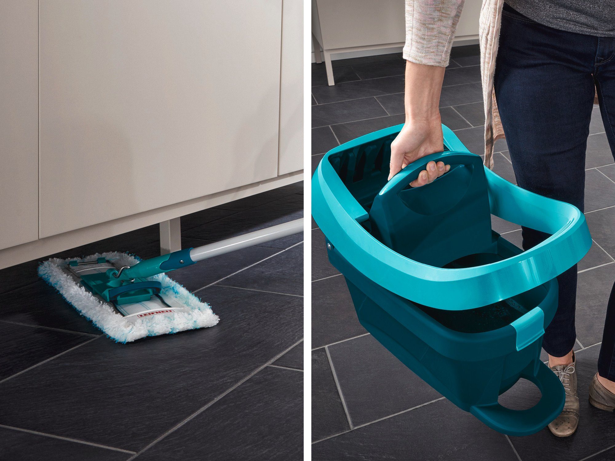 Leifheit Wischtuchpresse Set Wischtuchpresse Profi XL mit Rollen, Bodenwischer mit micro duo