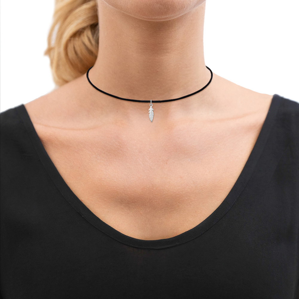 Elli Elli Collier Choker Feder Anhänger Satin Band Boho 925 Silber collier