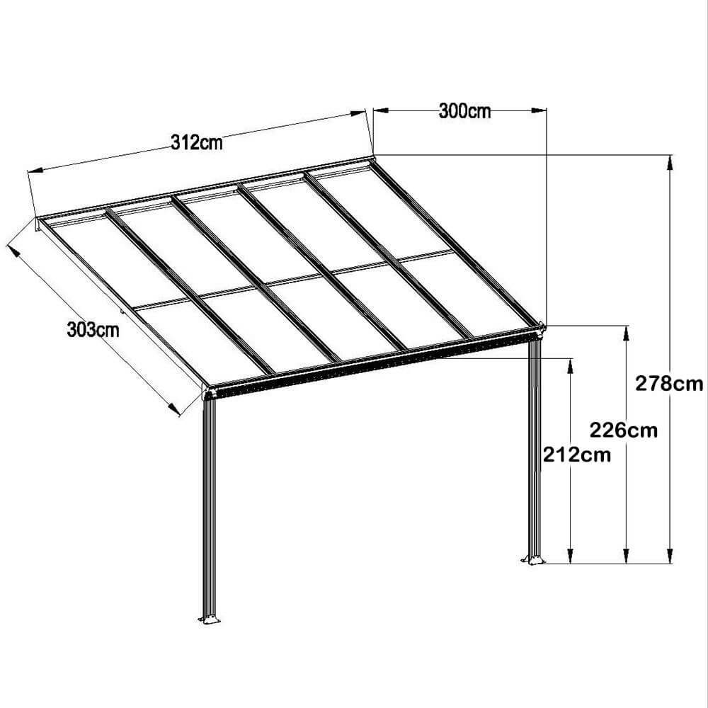 HOME DELUXE Terrassendach Terrassenüberdachung SOLIS Grau, BxT: 312.00x303.00 cm, Bedachung Doppelstegplatten, Ständer und Schienen aus Aluminium