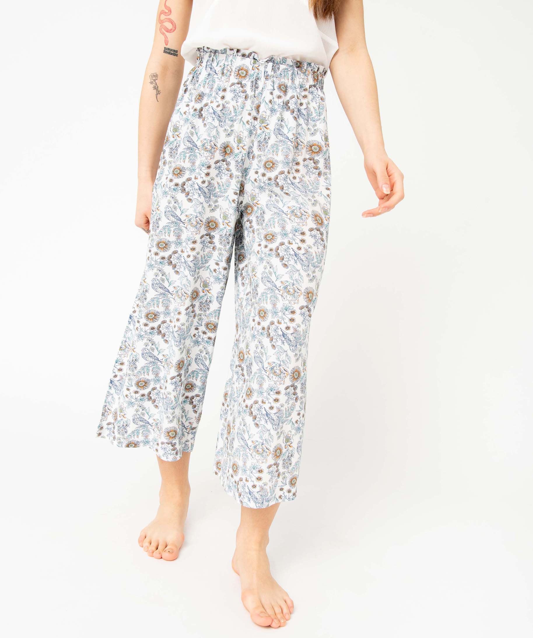 Bas de pyjama femme fluide à motif fleuri imprime | GEMO