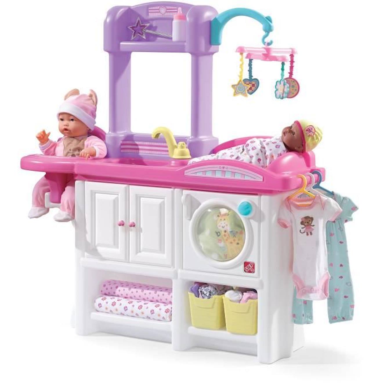 Step2 Love & Care Deluxe Chambre d'enfants pour pouppées | Avec berceau, siège bébé, machine à laver et accessoires (sauf poupée) blanc