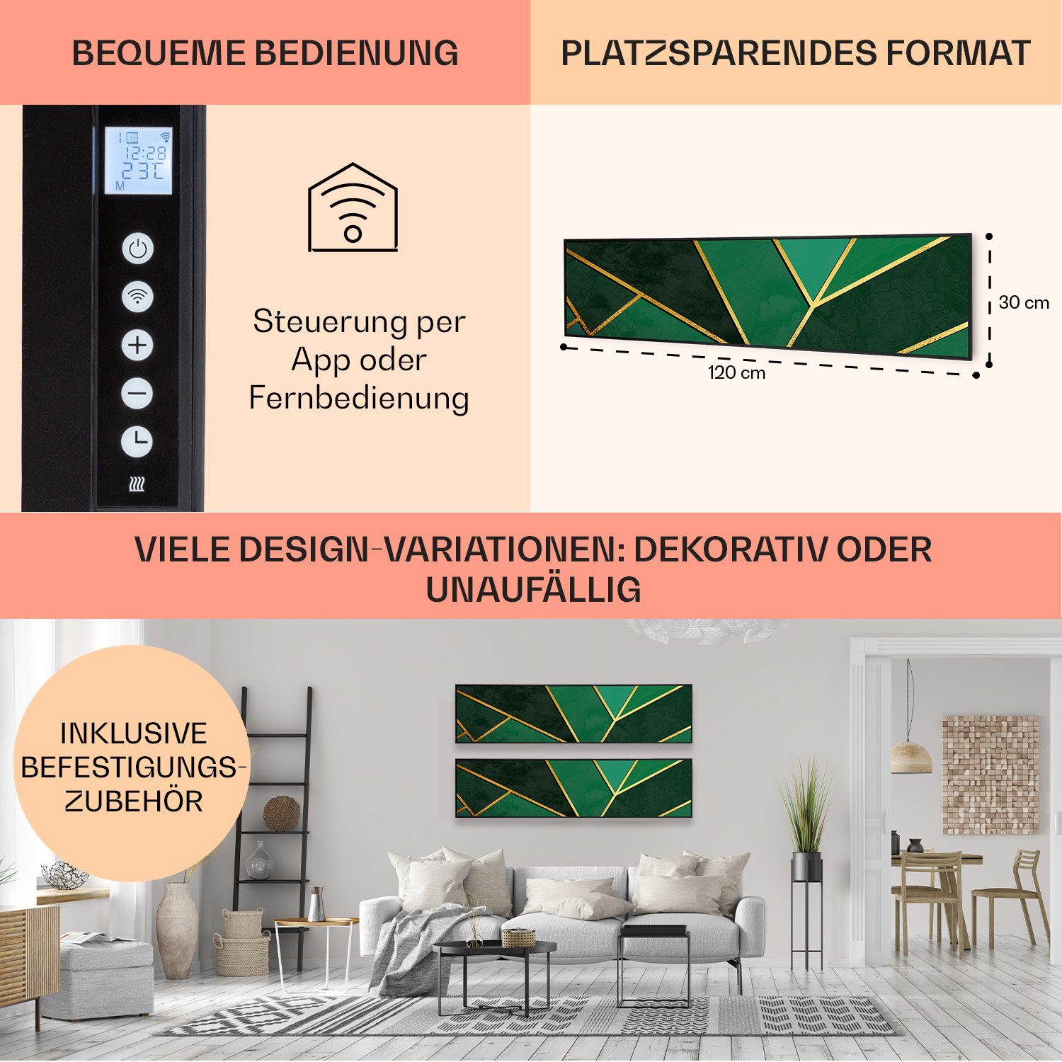 Klarstein Heizkörper Wonderwall Air Art Smart 350W, elektrische Infrarotheizung mit Thermostat Bild elektrische Heizung