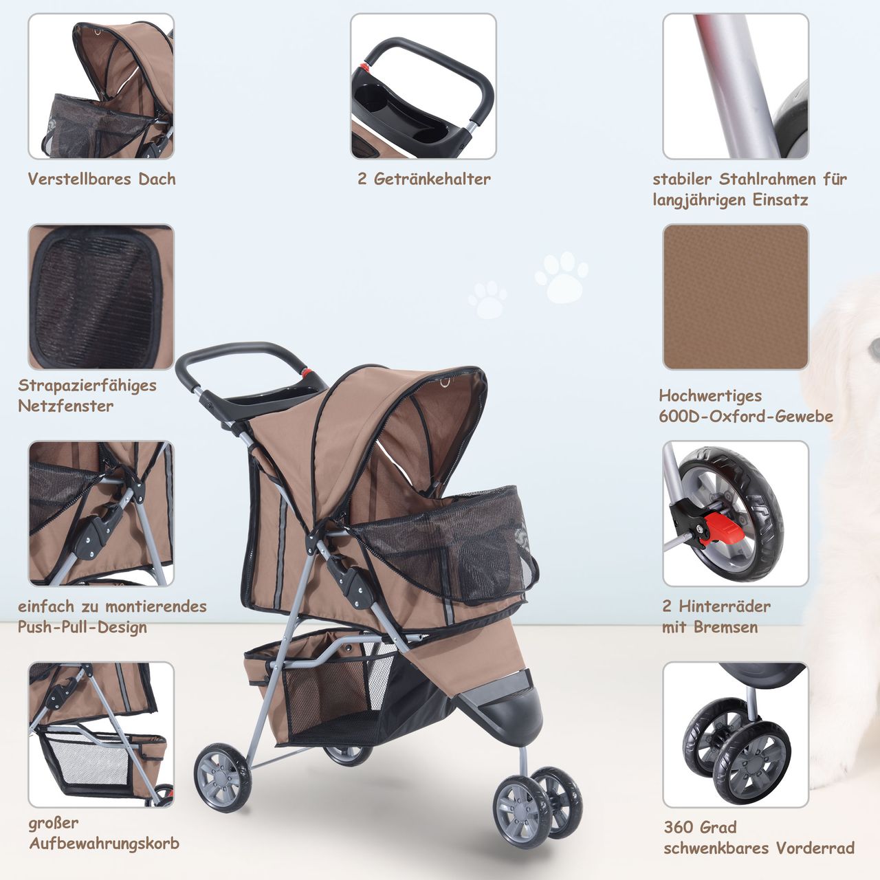 PawHut Hundewagen Hundebuggy Katzenwagen Tierbuggy Pet Stroller Hunde 4 Farben