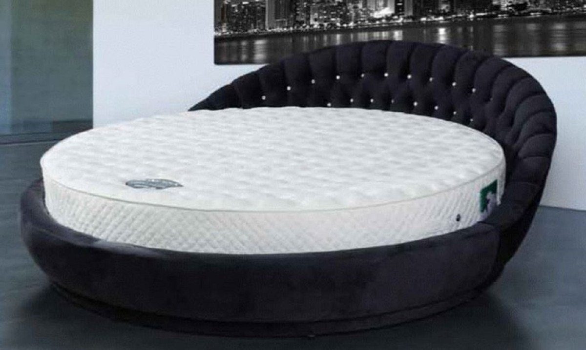 Casa Padrino Rundbett Rundbett Schwarz Ø 240 x H. 90 cm - Rundes Doppelbett mit Glitzersteinen und Matratze - Schlafzimmer Möbel