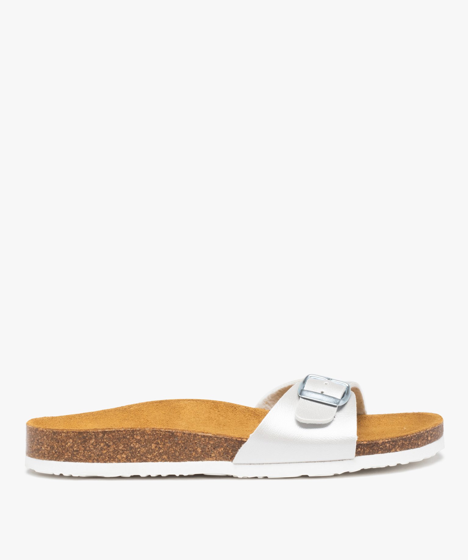 Mules femme à talon plat et large bride ajustable argent | GEMO