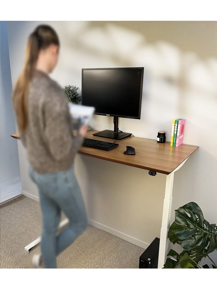 KADIMA DESIGN Elektrischer Sitz Steh Schreibtisch Holz Metall | Modern in Braun-Weiß günstig kaufen