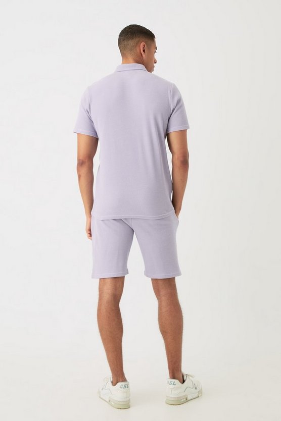 Slim-Fit Poloshirt & Shorts in Waffeloptik