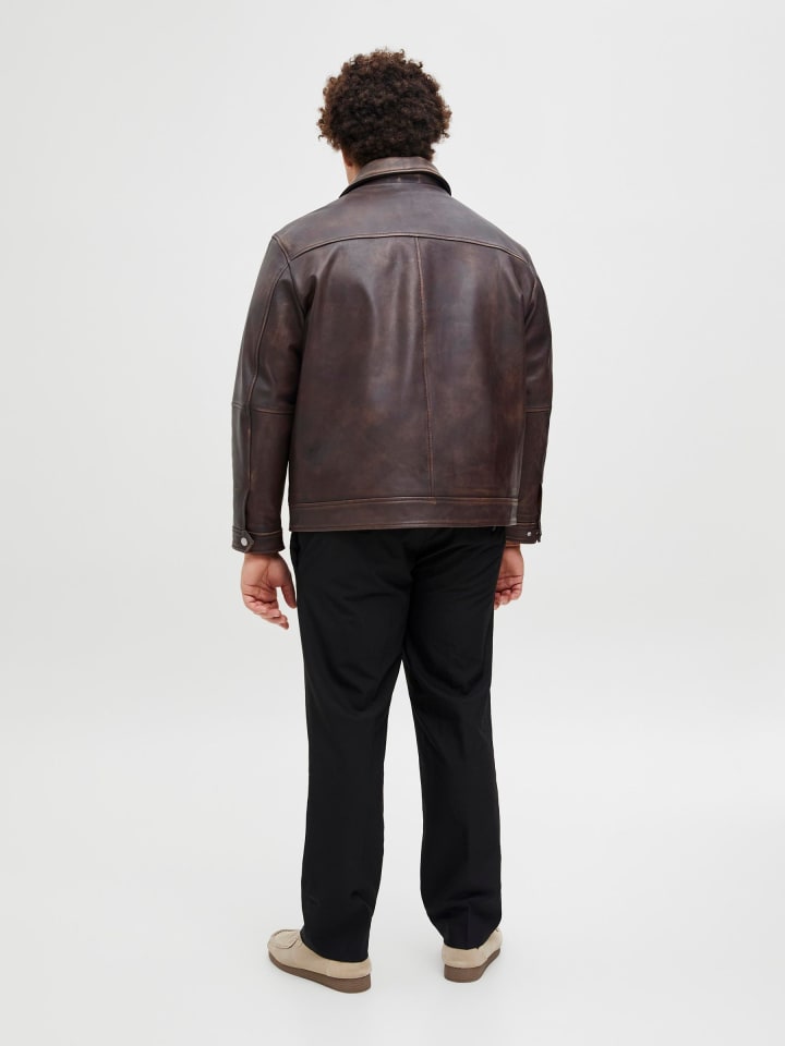 JACK & JONES PLUS Lederjacke in Chocolate Brown günstig kaufen