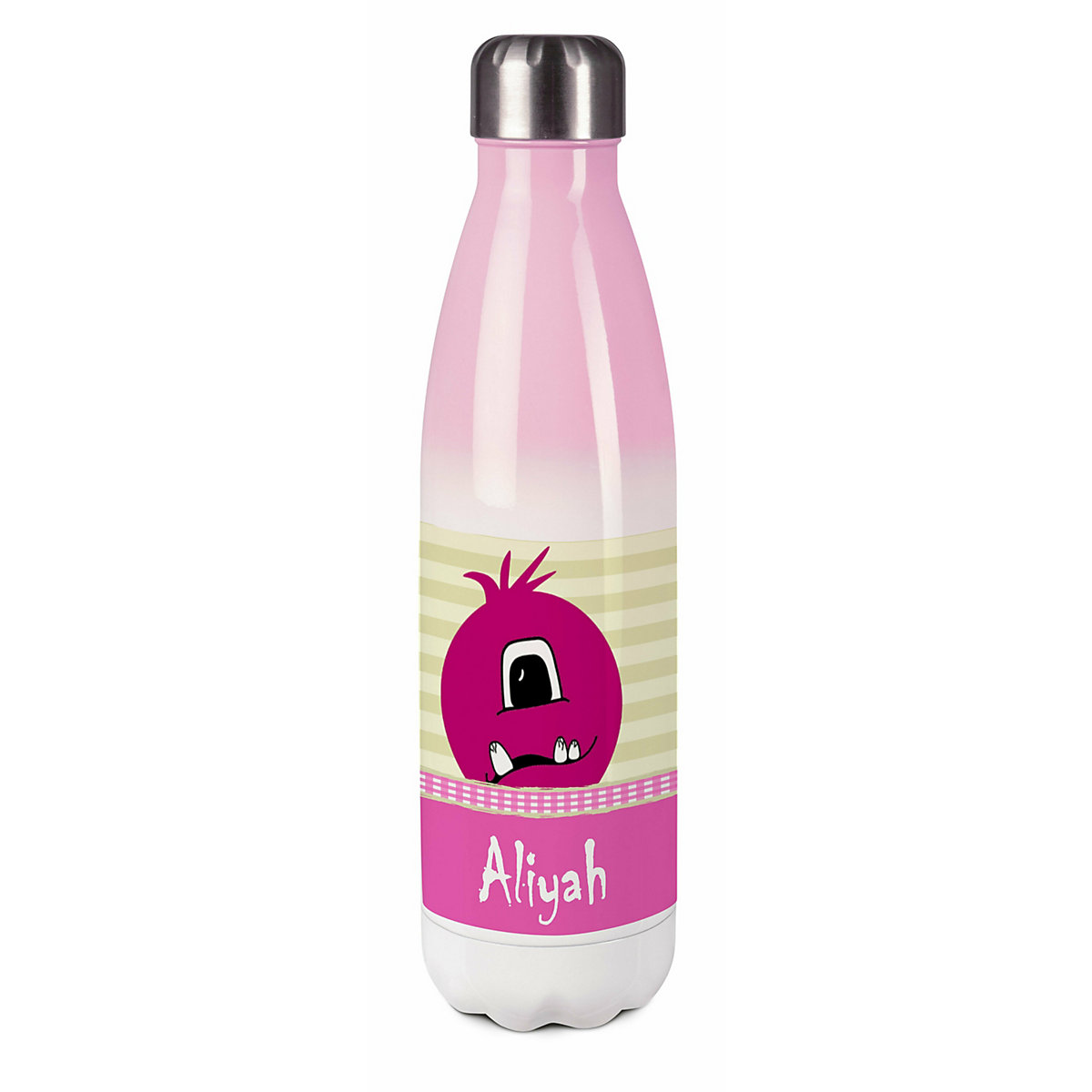 Edelstahl Kinder Thermoflasche / Trinkflasche bunt Monster Karo Farbe rosa Spülmaschinenfest, Auslaufsicher, Bruchfest, Doppelwandig, Für Heißgetränke geeignet, Mit Deckel, Isoliert