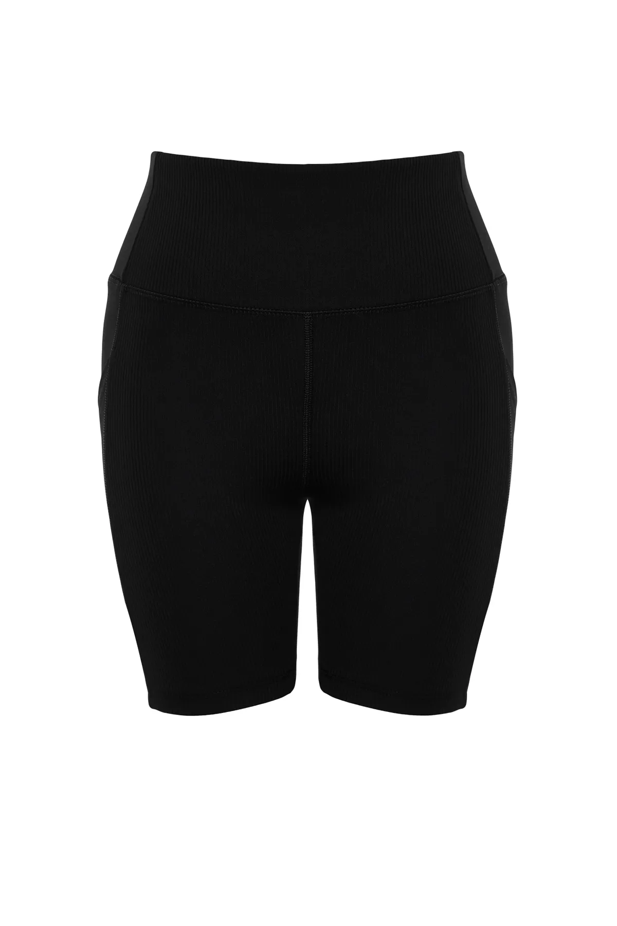 Trendyol Collection  Schwarze gerippte Sportshorts/kurze Leggings aus Tüll mit Wiederherstellungstaille THMSS24TY00005