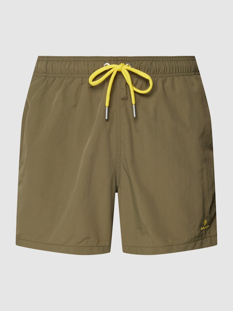 Badehose mit Label-Stitching in olivgrün