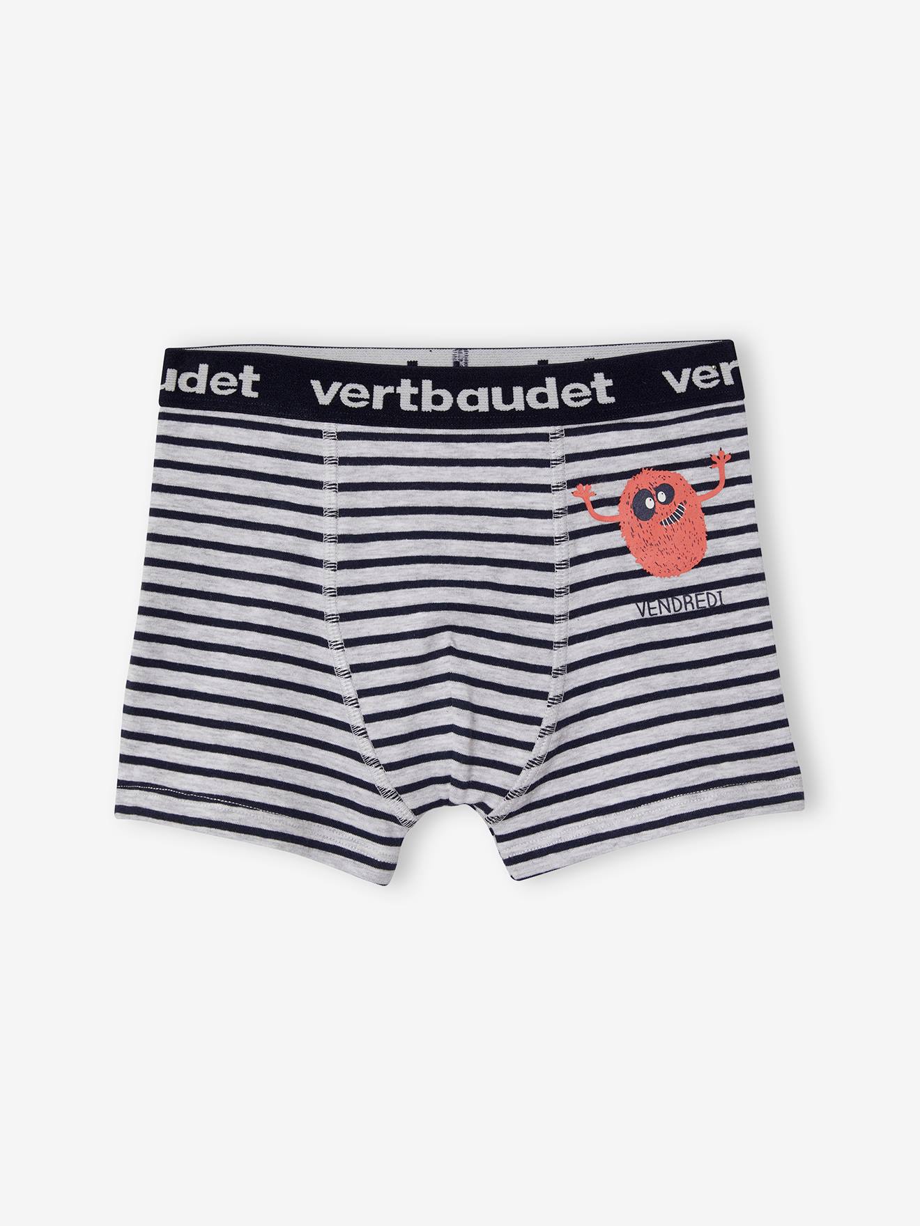 Lot de 7 boxers stretch garçon semainier monstres lot ivoire rayé