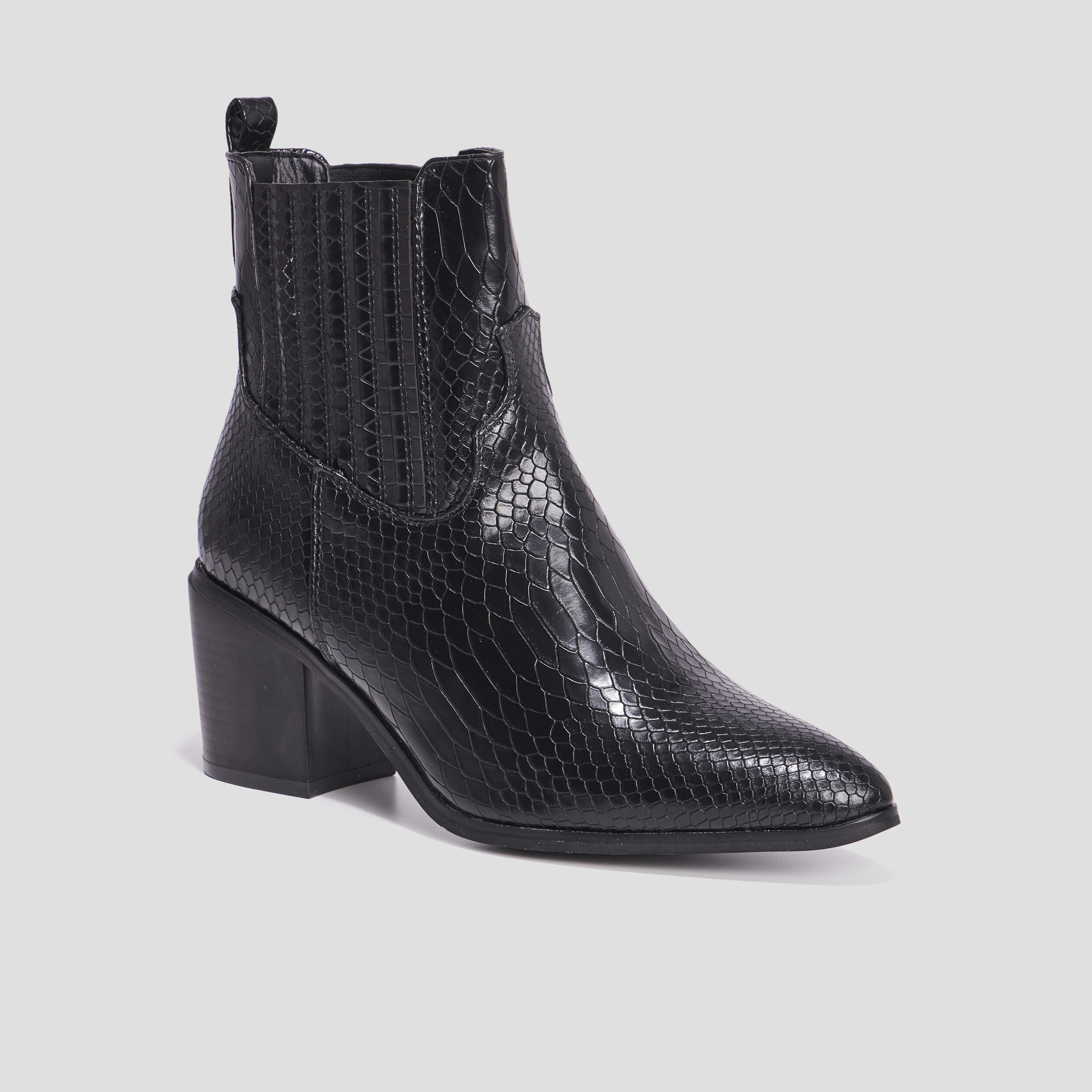 Bottines à talons aspect croco noir femme | La Halle