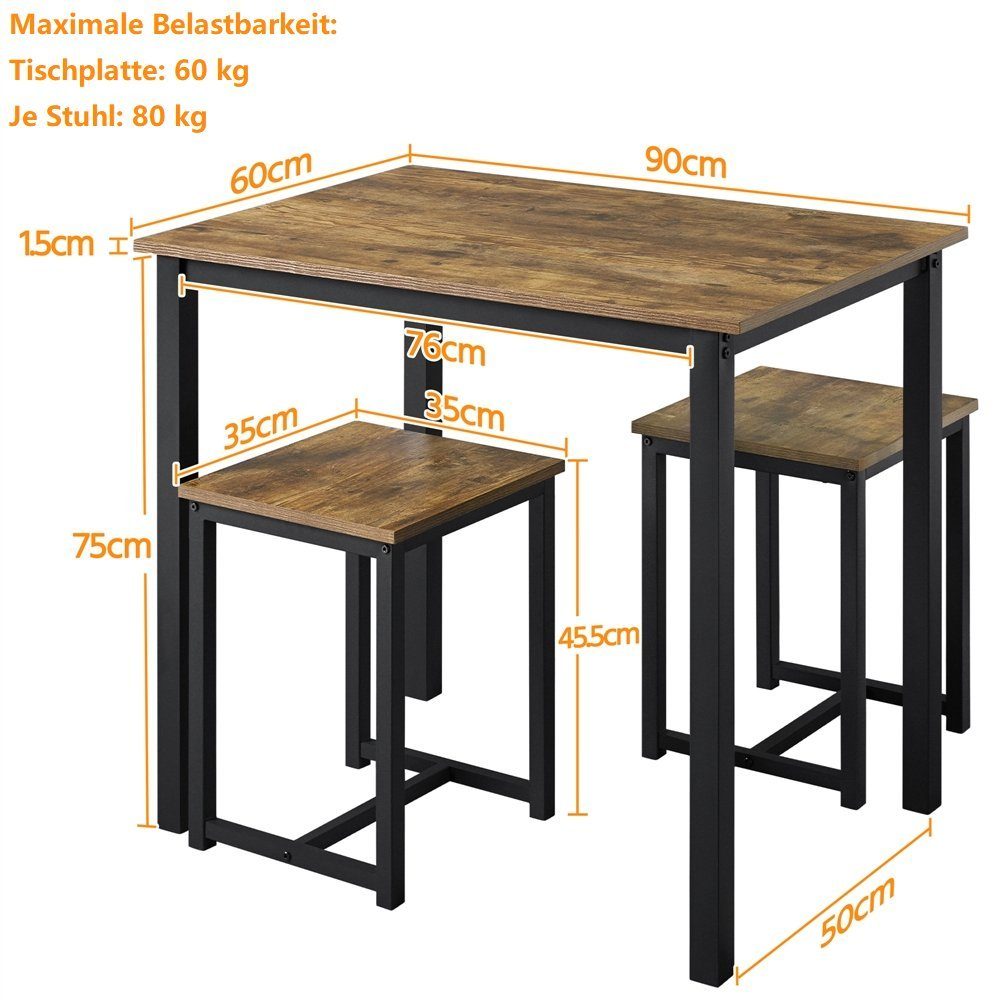 Yaheetech Essgruppe, Bartisch-Set, Stehtisch mit 2 Barhockern Holz