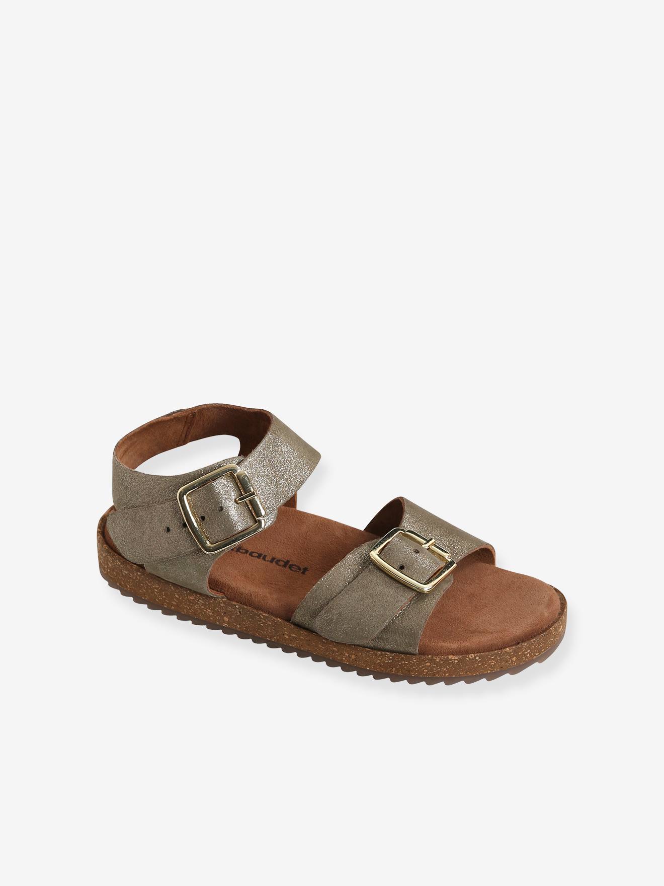 Sandales moussées cuir fille or