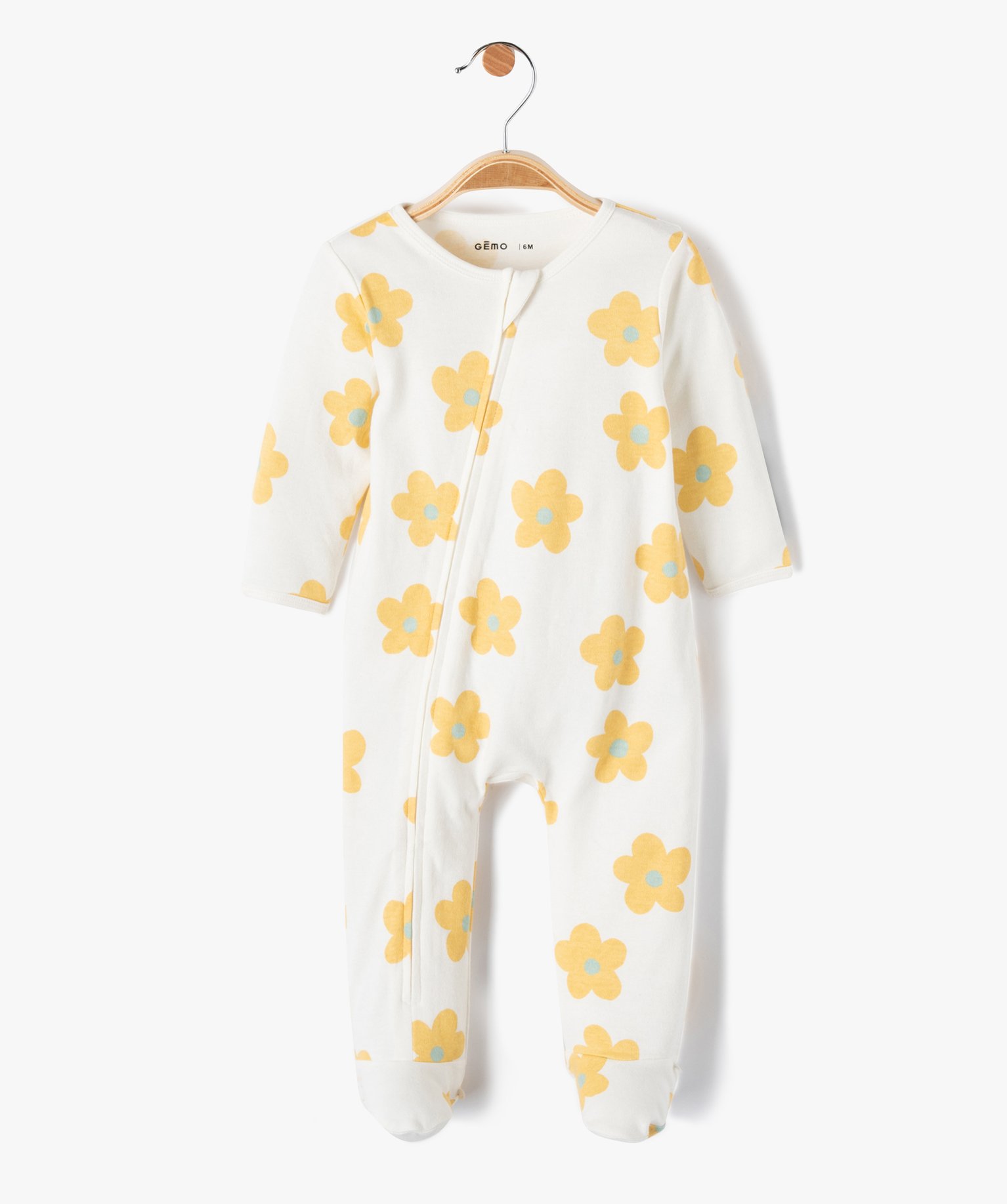 Pyjama bébé dors bien en jersey fleuri à fermeture zippée ecru | GEMO