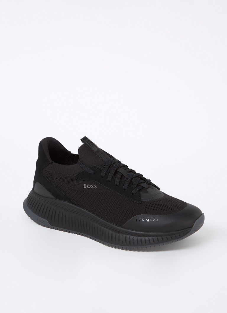 HUGO BOSS Sneaker with knitted upper and suede details