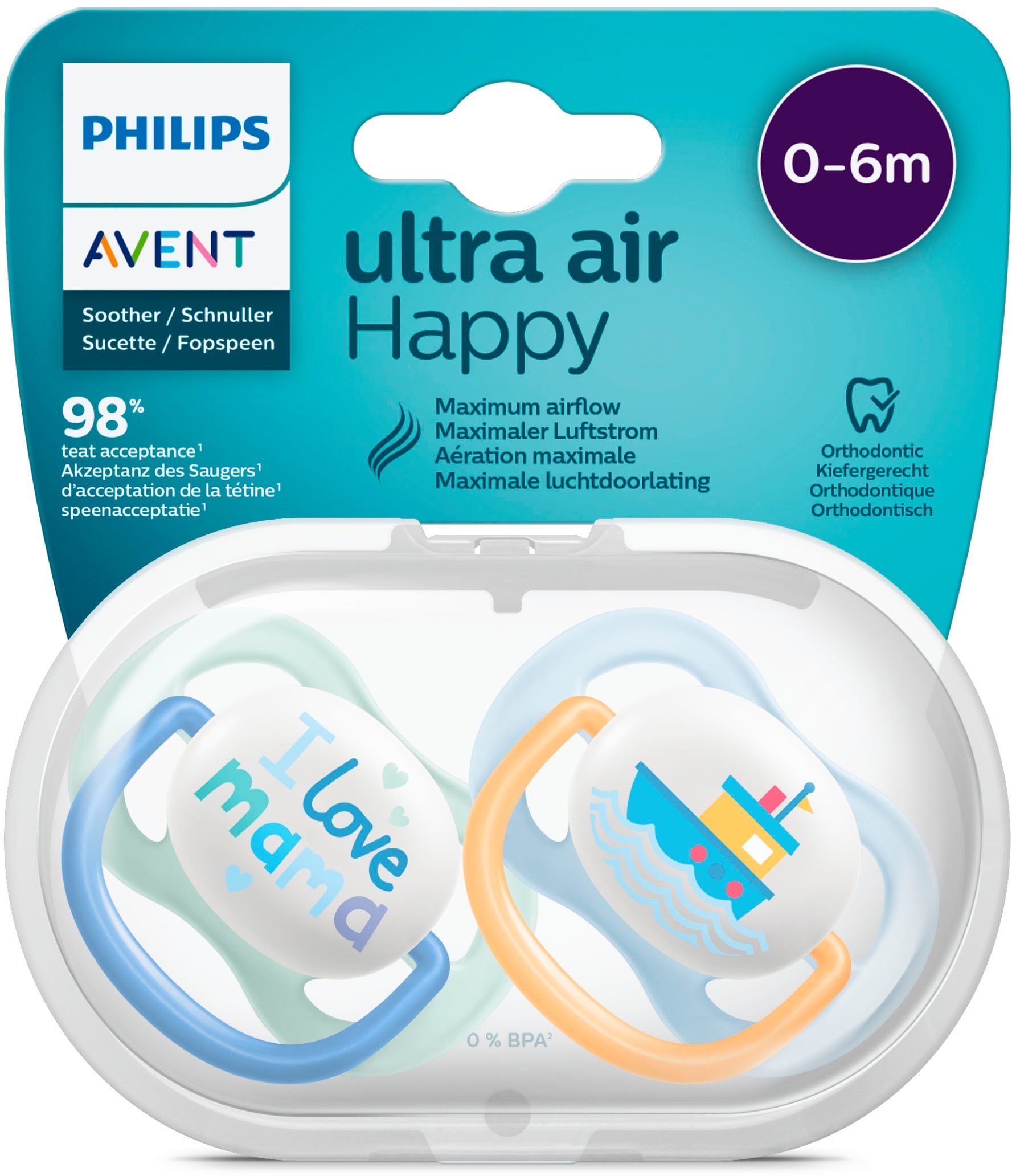 Philips AVENT Schnuller SCF080/01, kiefergerecht geformter Sauger, 0 bis 6 Monate mit Sterilisationsbox