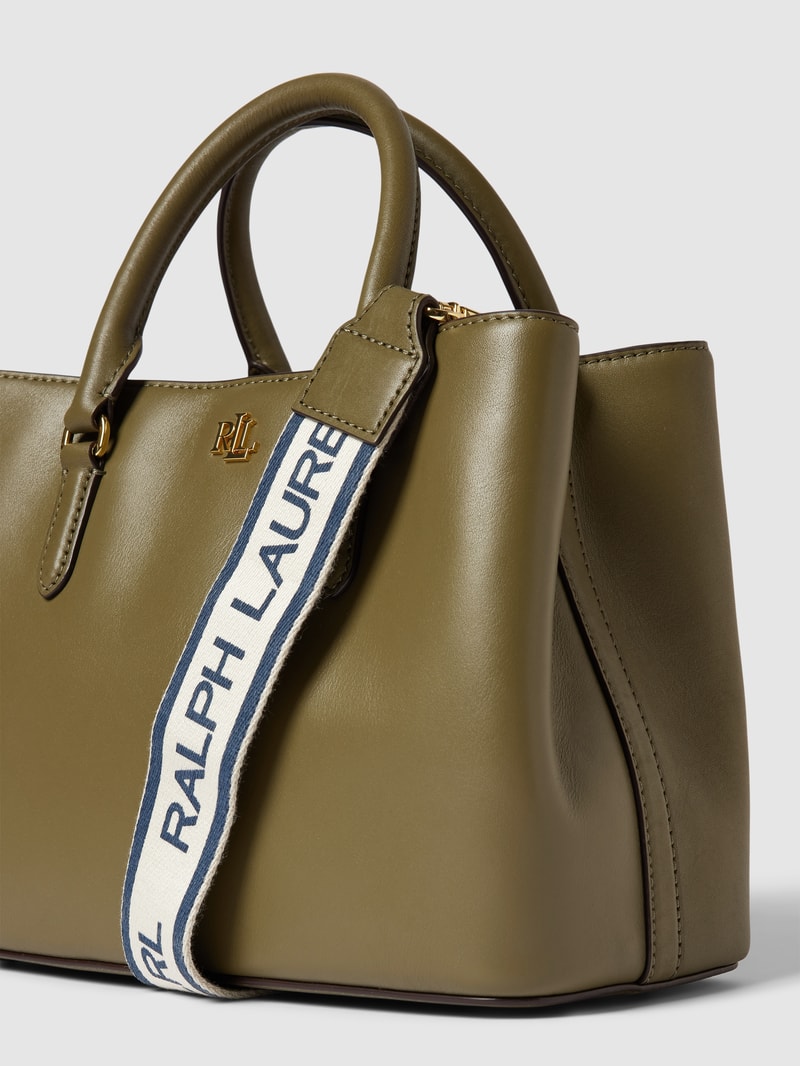 Satchel aus Leder mit Label-Applikation Modell 'MARCY' in olivgrün