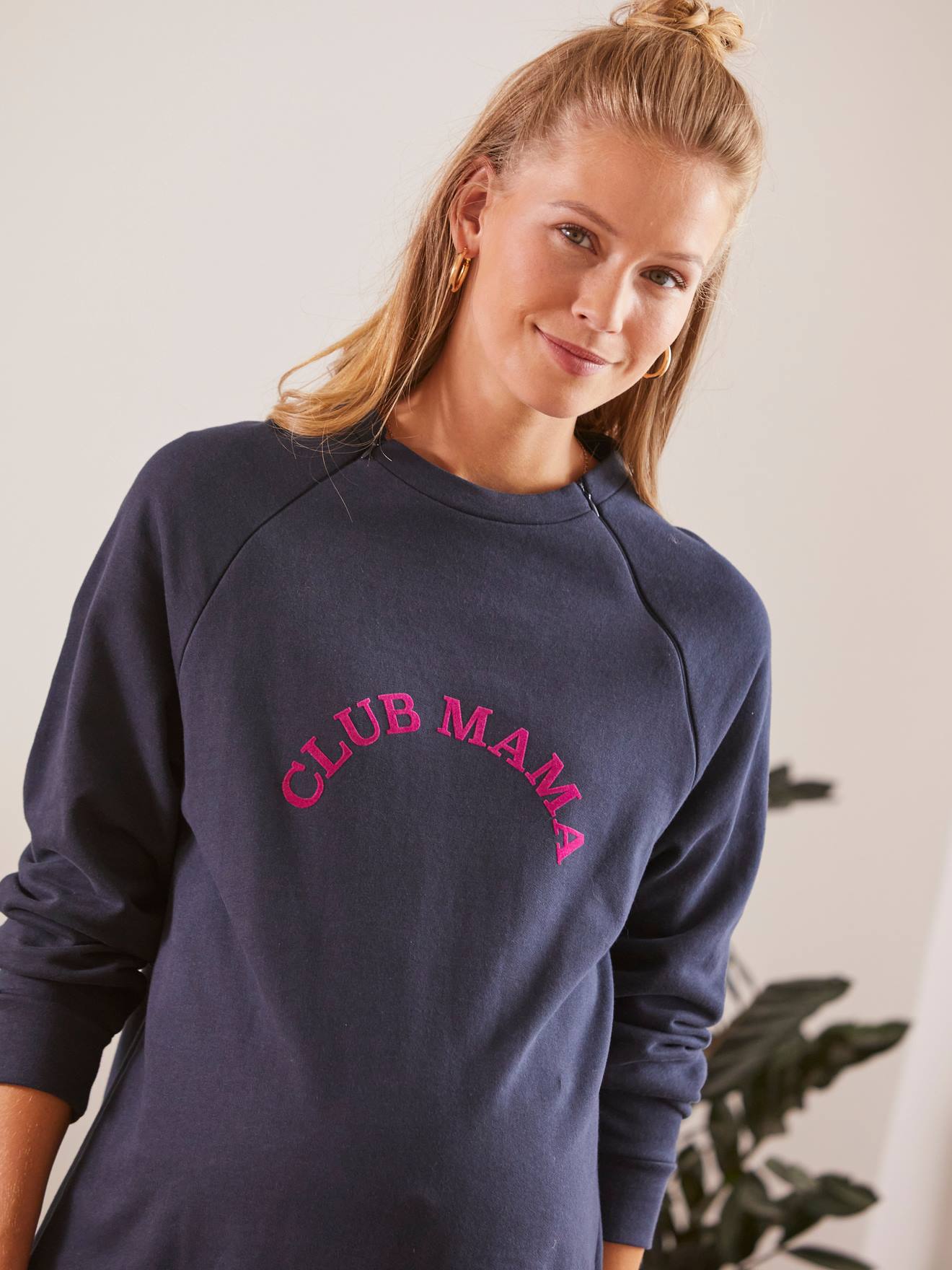 Vertbaudet Sweatkleid mit Schriftzug, Schwangerschaft & Stillzeit - marine