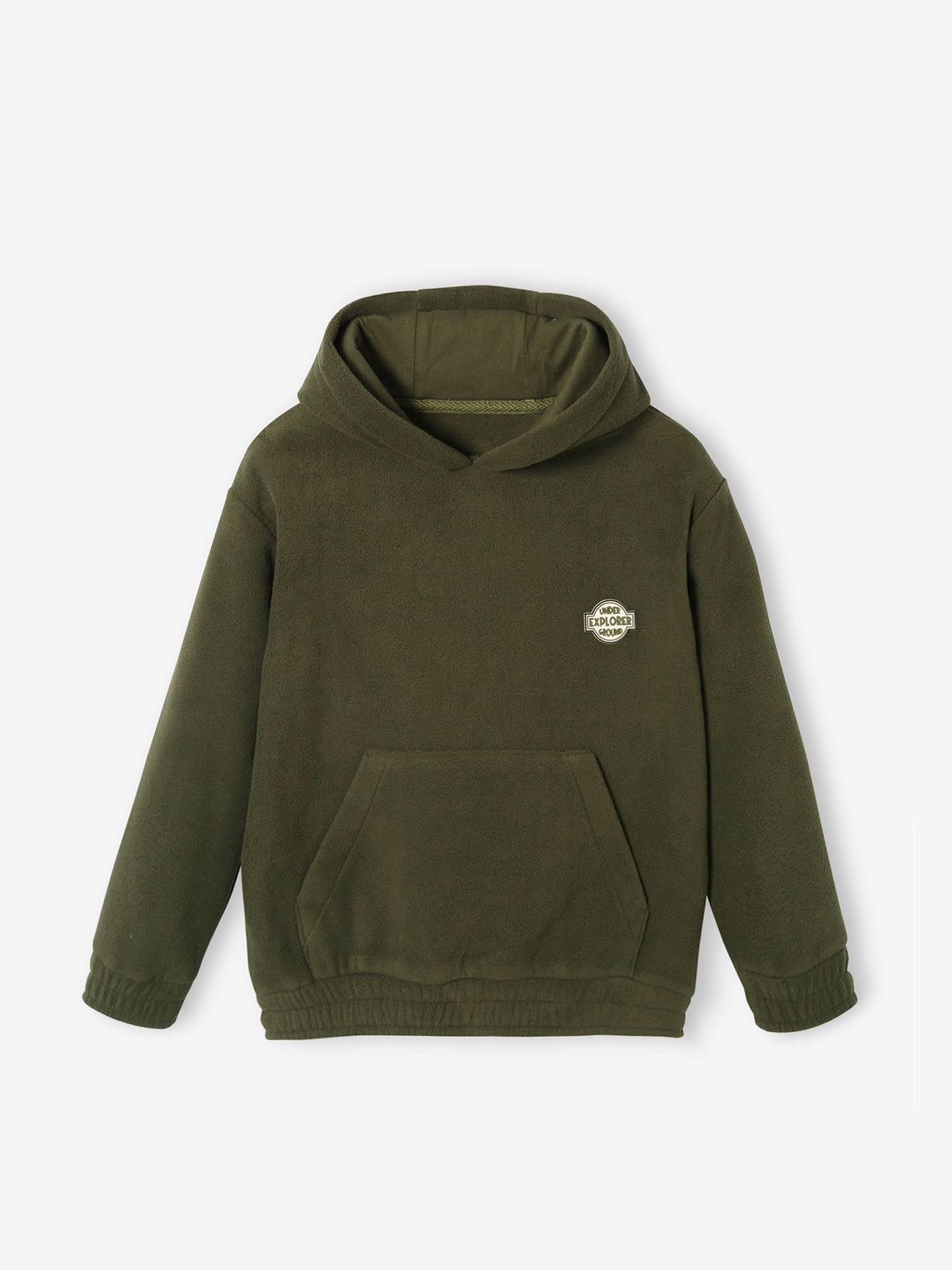 Sweat à capuche en maille polaire garçon kaki