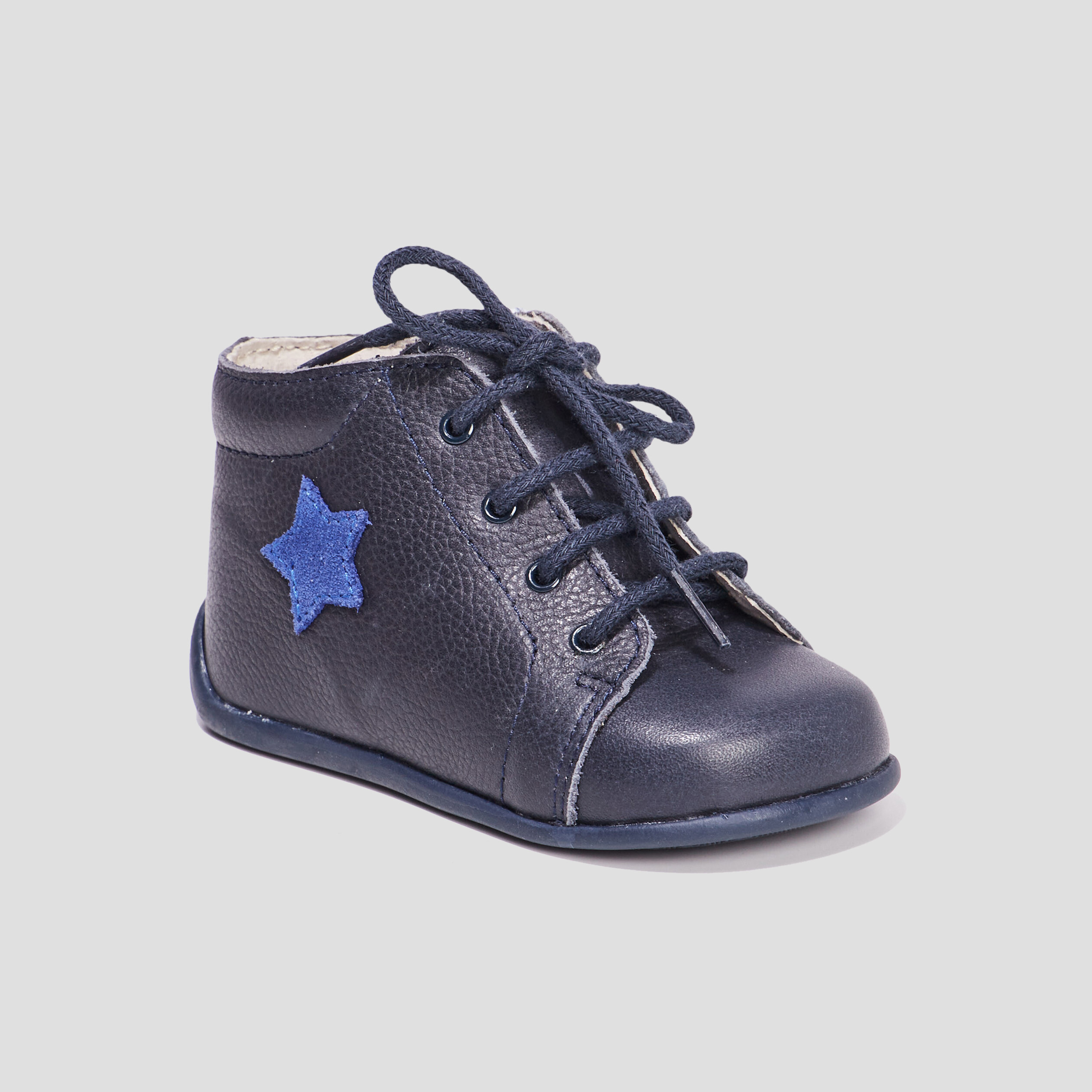 Bottillons à lacets en cuir bleu marine bébé garçon | La Halle