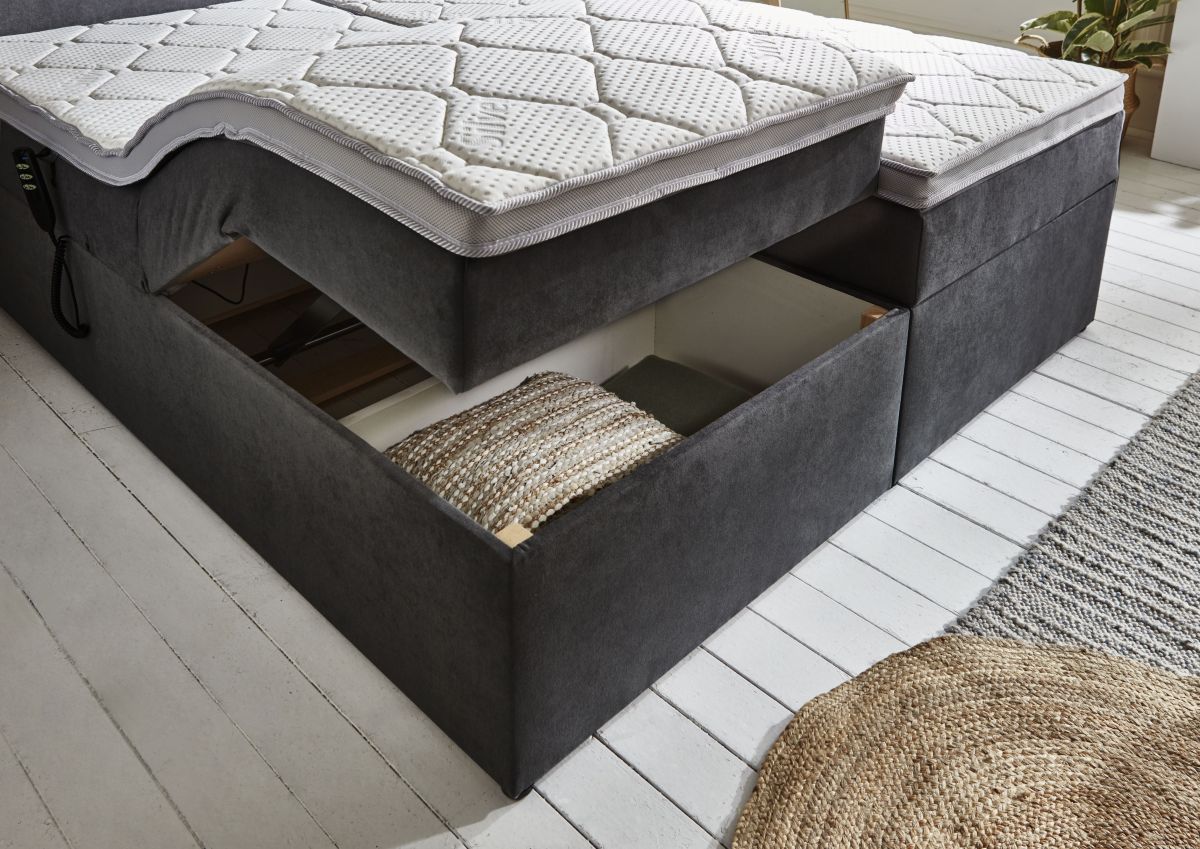 Sun Garden Boxspringbett Gabriola mit Bettkasten Grau 180 x 200 cm