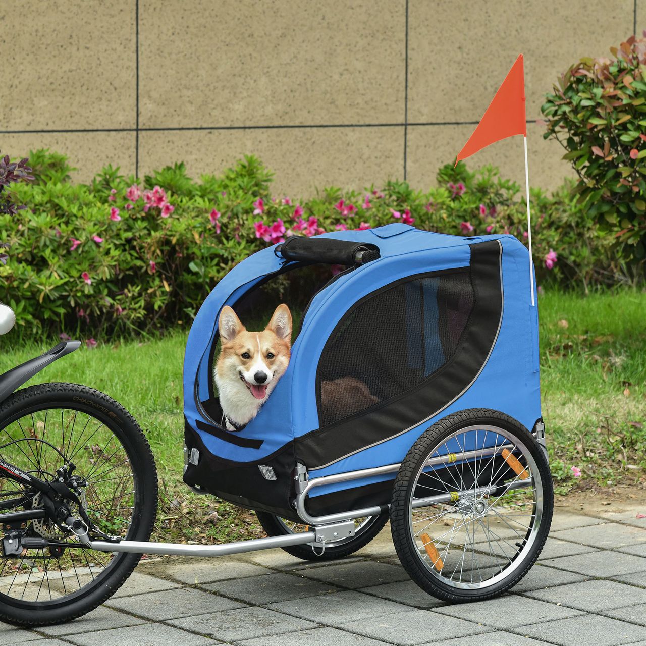 PawHut Fahrradanhänger Hundeanhänger Hunde Fahrrad Tier Anhänger Blau Schwarz