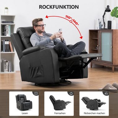 COMHOMA Relaxsessel Massagesessel Fernsehsessel mit Liegefunktion Vibration Heizung, Dicke Rückenlehne und Armlehnen, mit Wippfunktion, 360°drehbar