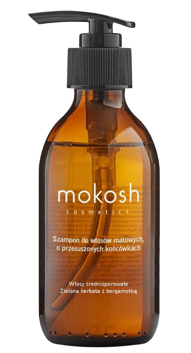 „Mokosh“ šampūnas nusilpusiems plaukams su sausais galiukais. Žalioji arbata su bergamote (vidutinio stiprumo).