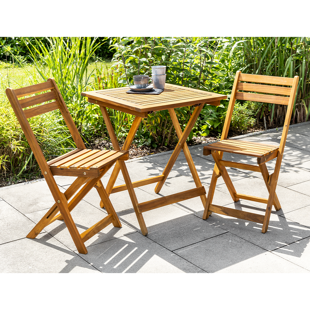 HC Garten & Freizeit Balkon Tischset Balkonmöbelset 3tlg. klappbar aus Akazie, braun