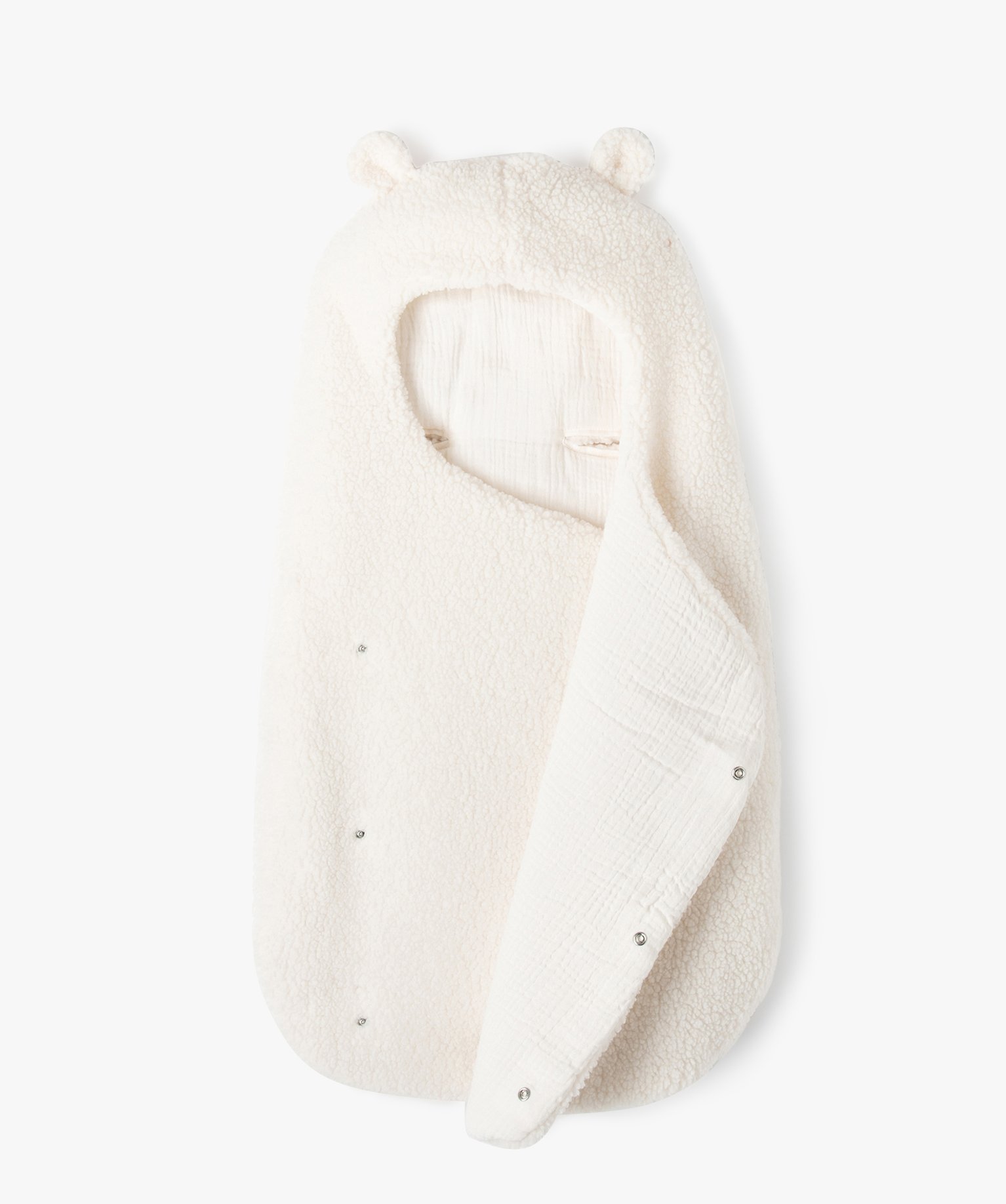 Nid d’ange bébé en sherpa doublé gaze de coton beige | GEMO
