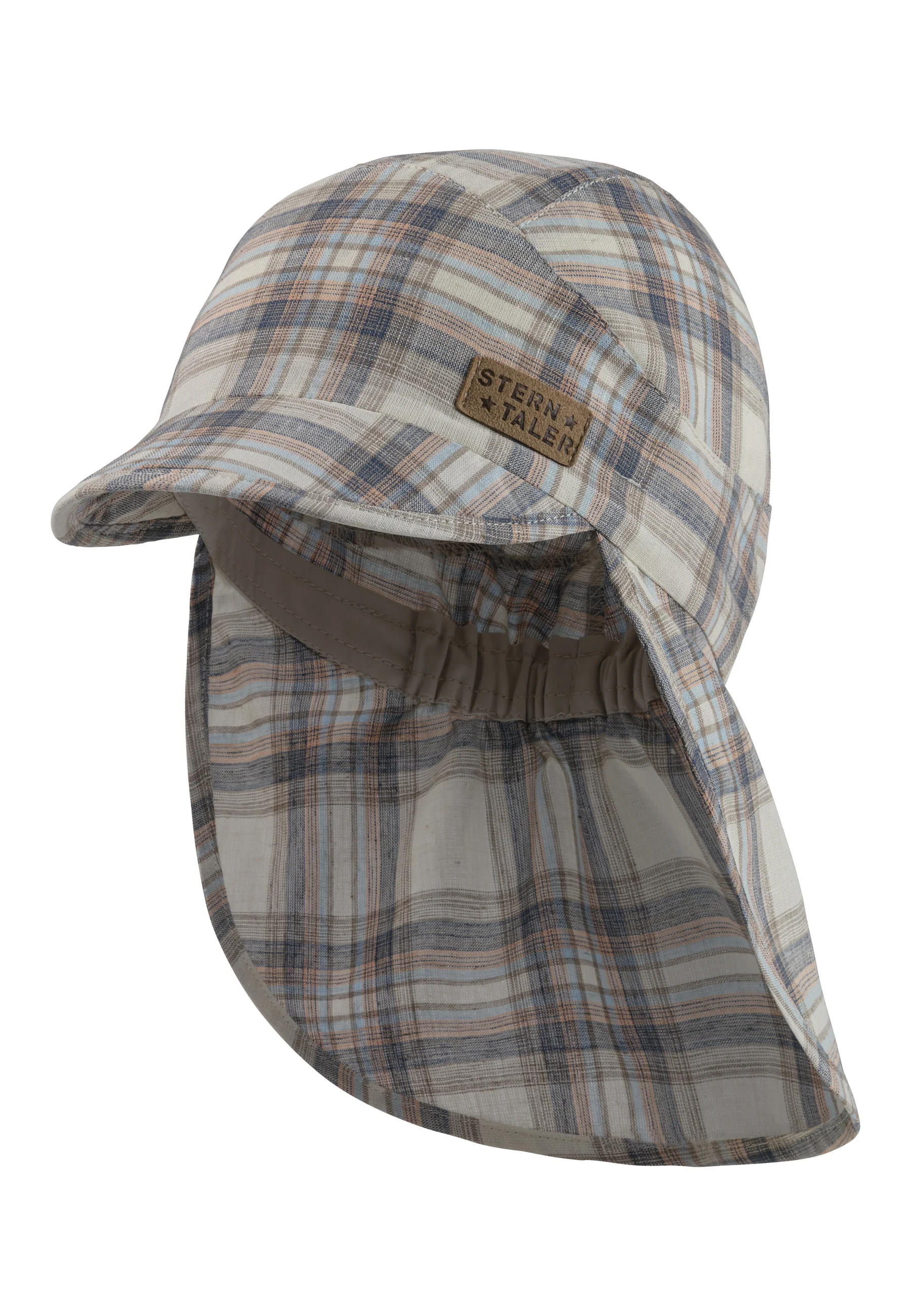 Schirmmütze mit Nackenschutz in beige kariert