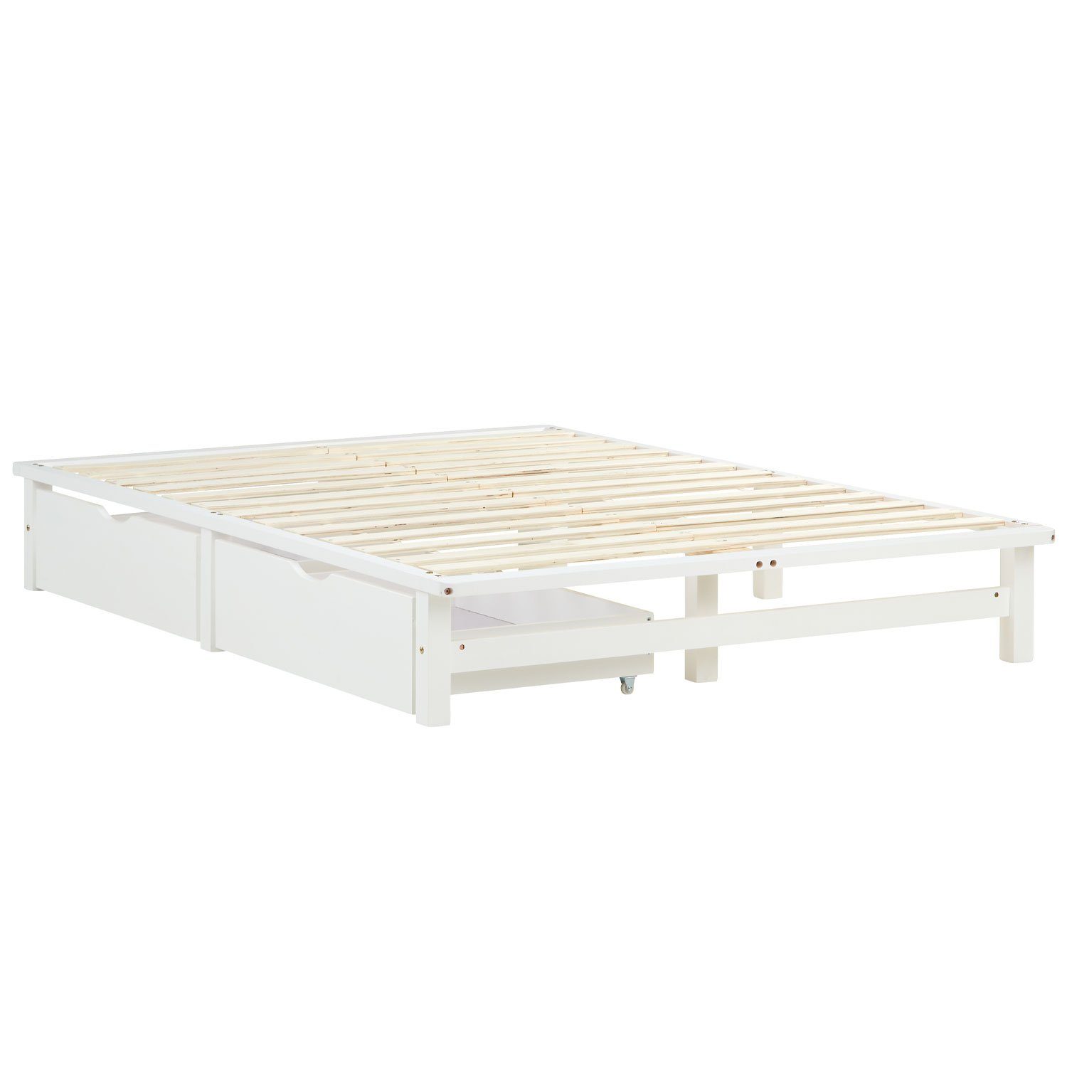 Homestyle4u Holzbett Doppelbett 140x200 mit Bettkasten 2er Set Rollrost