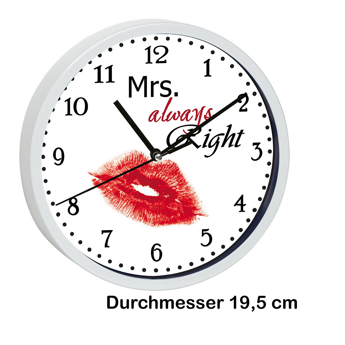 Kinder Wanduhr laufruhig personalisiert mit Name Kussmund