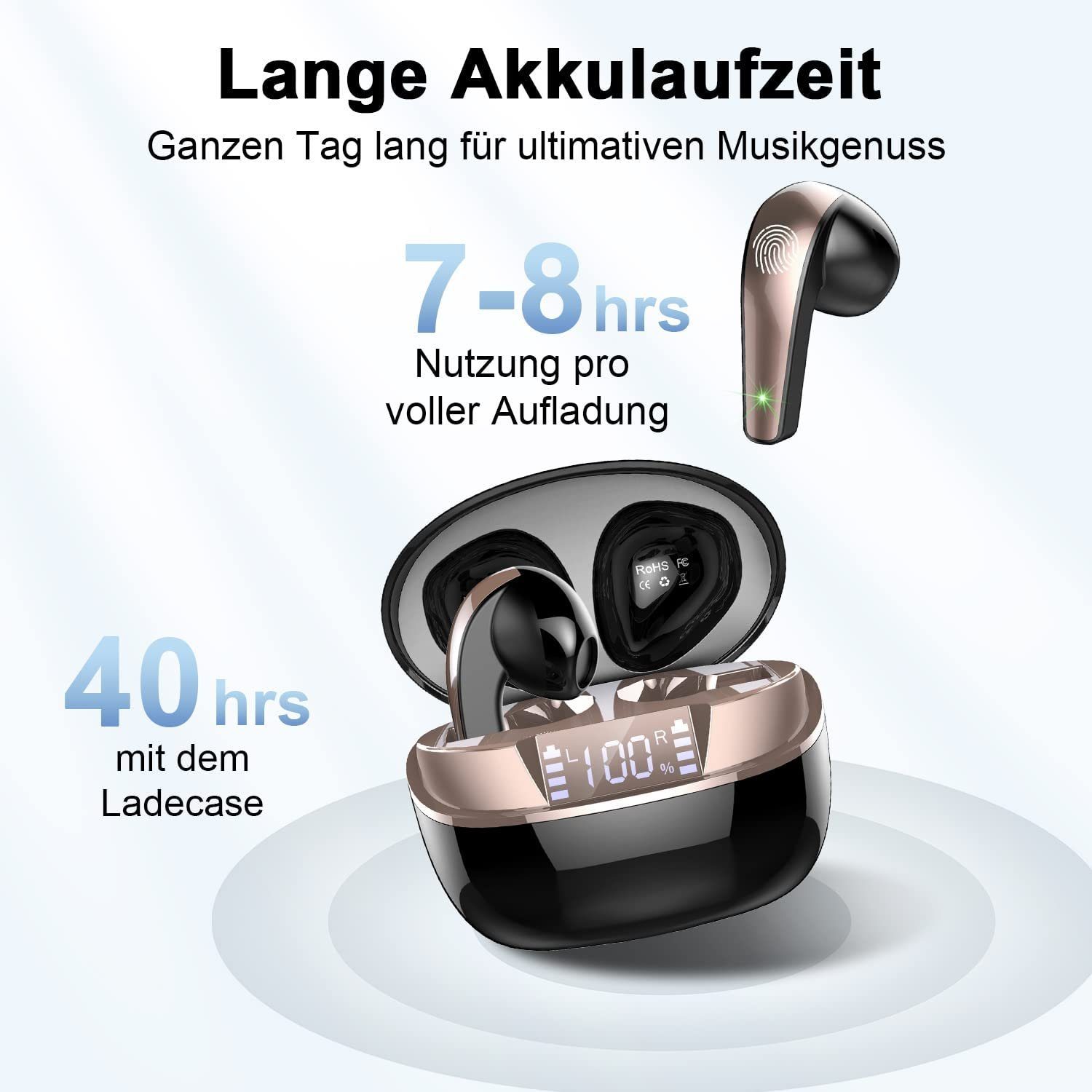 Mutoy TWS In-Ear-Kopfhörer,Bluetooth Kopfhörer mit HD Mikrofon,Bluetooth 5.3 In-Ear-Kopfhörer (HiFi Stereo,Noise Cancelling,True Wireless, Sprachsteuerung,Ultraleicht Ohrhörer, LED Anzeige, IP7 Wasserdicht USB-C Schnelles Aufladen)