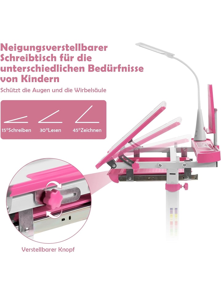 COSTWAY Kinderschreibtisch Set mit Licht ab 4 Jahren in Rosa günstig kaufen onesize