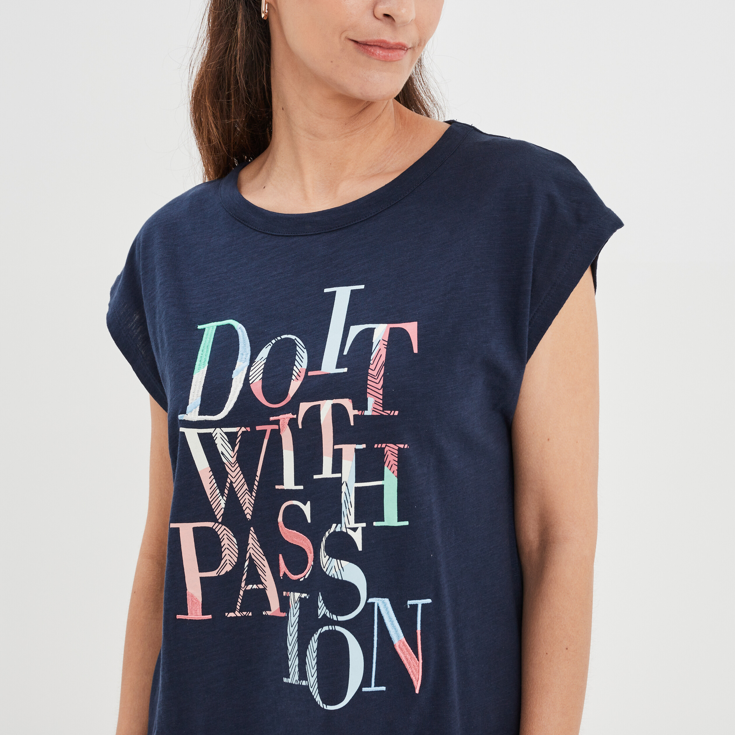 T-shirt droit manches courtes Creeks bleu marine femme | La Halle