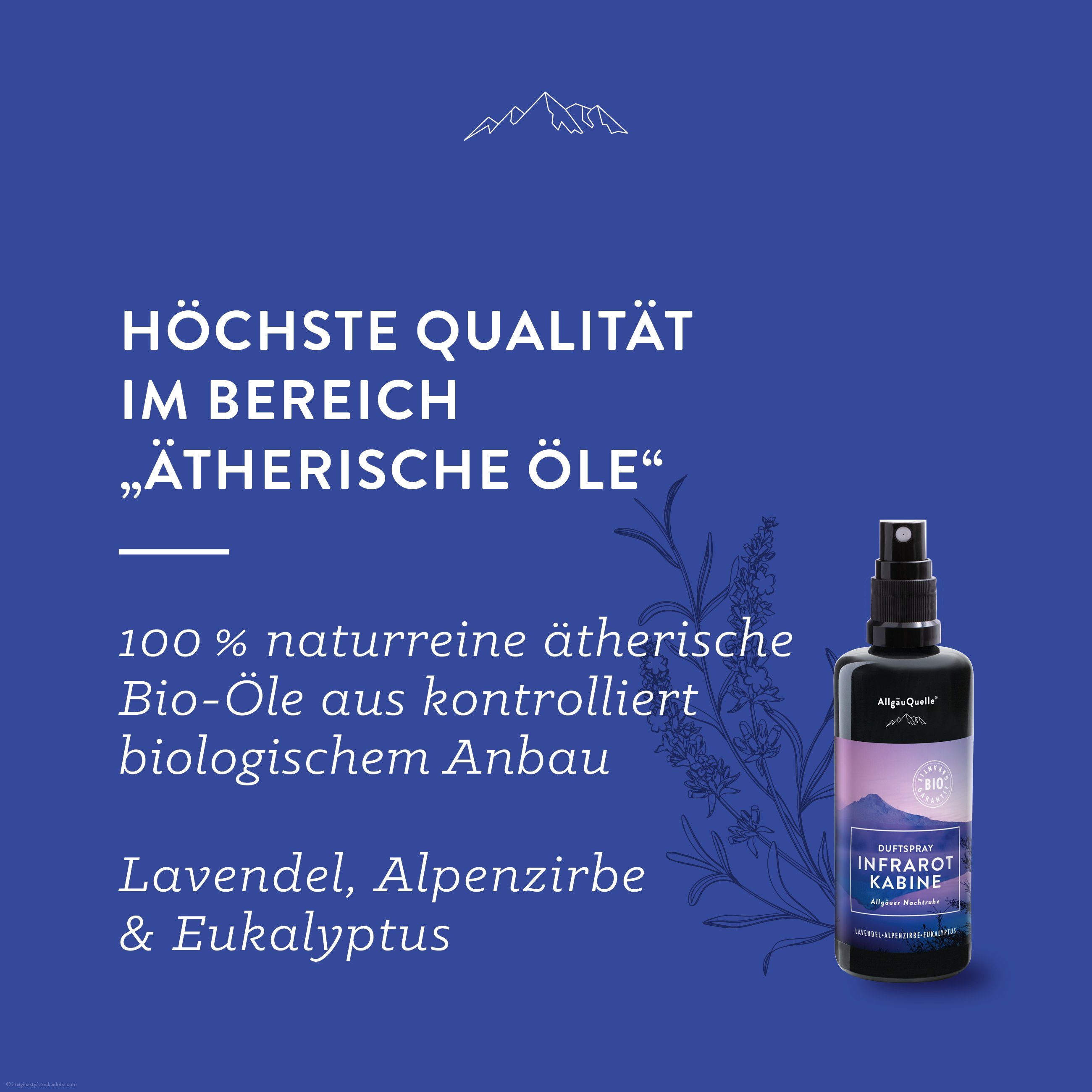 Allgäuquelle Raumduft Bio Infrarotkabinen-Spray Allgäuer Nachtruhe Raumduft (1 x 100ml), mit Lavendel, Zirbelkiefer und Eukalyptus