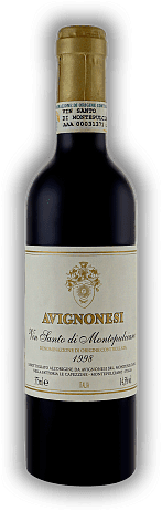 Avignonesi, Vin Santo di Montepulciano, DOC, lieblich 0,375 Liter, 1998, Toscana  Avignonesi, Vin Santo di Montepulciano, DOC, lieblich 0,375 Liter, 1998, Toscana  Ein wirklich einzigartiger Wein, bernsteinfarben, süß und vollmundig. Jahrgang 1998 -